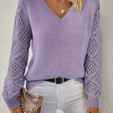 Pull en maille col V à manches crochet pour femme
