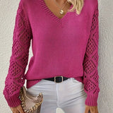 Pull en maille col V à manches crochet pour femme
