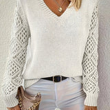 Pull en maille col V à manches crochet pour femme