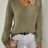 Pull en maille col V à manches crochet pour femme