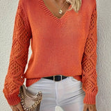 Pull en maille col V à manches crochet pour femme
