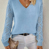 Pull en maille col V à manches crochet pour femme