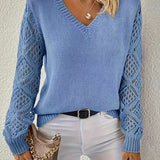 Pull en maille col V à manches crochet pour femme