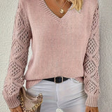 Pull en maille col V à manches crochet pour femme