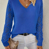 Pull en maille col V à manches crochet pour femme
