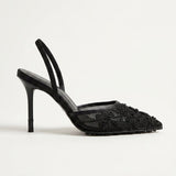 Slingbacks femme en mesh brodé à talon kitten