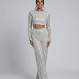 Ensemble femme crop top à sequins et pantalon large