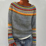 Pull femme en maille Fair Isle col bateau