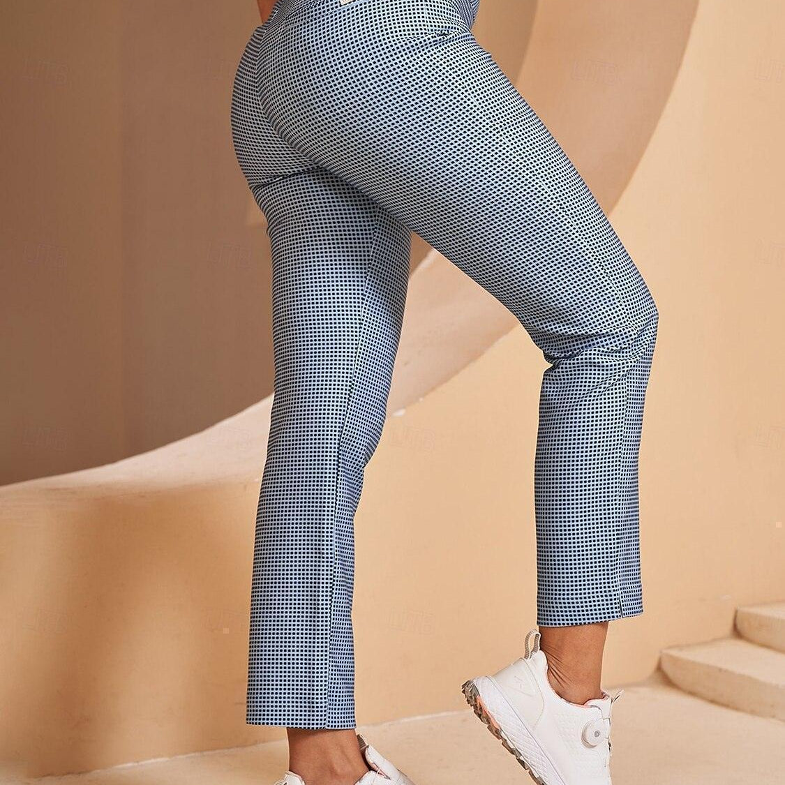 Pantalon Carreaux Vichy Ajusté Style Chic Décontracté