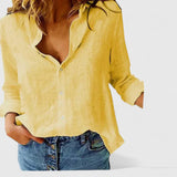 Chemise Ample à Col V et Manches Retroussées