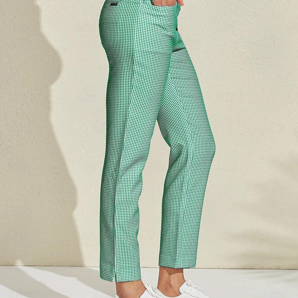 Pantalon Carreaux Vichy Ajusté Style Chic Décontracté