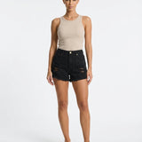 Short en jean femme coupe large effet usé