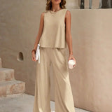 Ensemble Femme Été Sans Manches et Pantalon Large Élégant