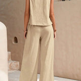 Ensemble Femme Été Sans Manches et Pantalon Large Élégant