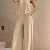 Ensemble Femme Été Sans Manches et Pantalon Large Élégant