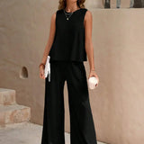 Ensemble Femme Été Sans Manches et Pantalon Large Élégant