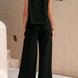 Ensemble Femme Été Sans Manches et Pantalon Large Élégant