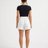 Short femme large en coton mélangé à taille élastique